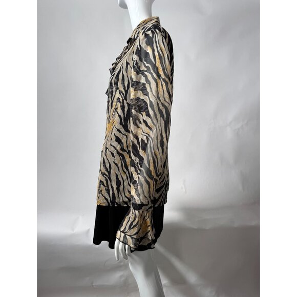 Coldwater Creek M Zebra Silk Print Ruffled Blouse Lined - Picture 9 of 16